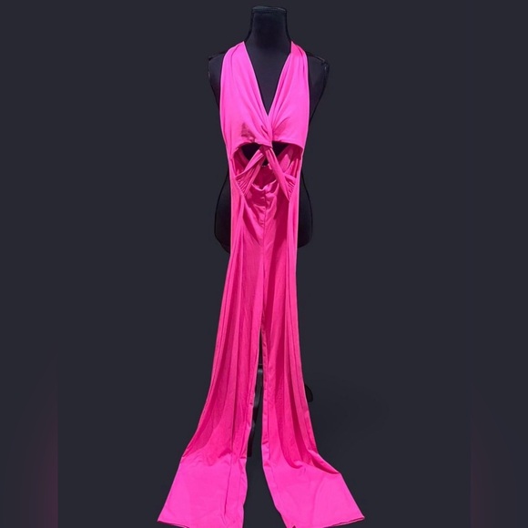 Fashion Nova Hot Pink Twist-Front Wide Leg Jumpsuit - Picture 2 of 5